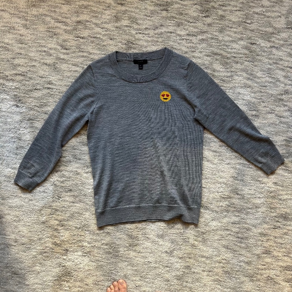 J. CREW Merino Wool Crewneck Sweater with Emoji Graphic M